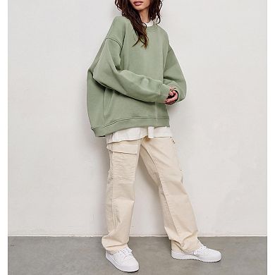 Women Oversized Solid Sweatshirt Crewneck Casual Top
