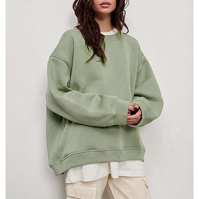 Women Oversized Solid Sweatshirt Crewneck Casual Top