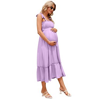 Women Maternity Tie Straps Dress Ruffle Flowy Sundress