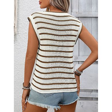 Women Cap Sleeve Sweater Vest Crew Neck Sleeveless Knit Top