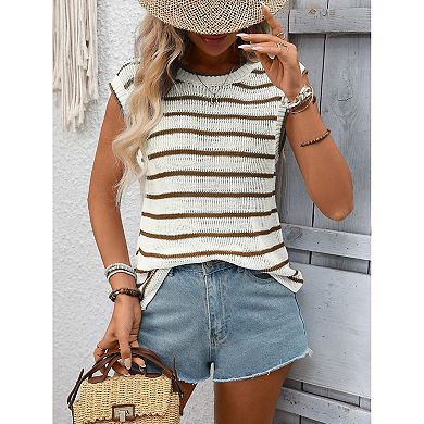 Women Cap Sleeve Sweater Vest Crew Neck Sleeveless Knit Top
