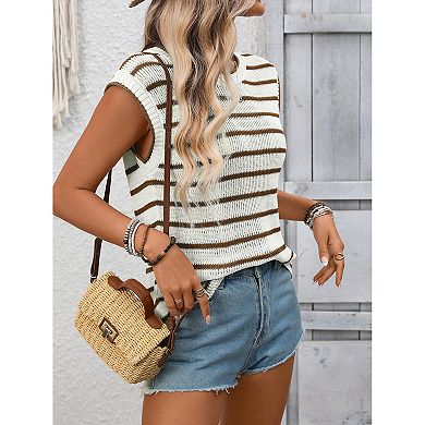 Women Cap Sleeve Sweater Vest Crew Neck Sleeveless Knit Top