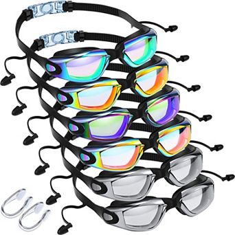 6 pc Swim Goggles Adult Anti Fog Ear Plugs Nose Clip