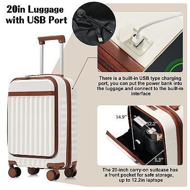 Trikiousd Luggage Set of 3, 20inch with USB Port, ABS Hard Shell Luggage with Spinner Wheels