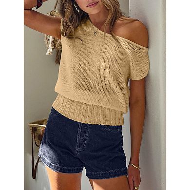Women Off The Shoulder Knit Vest Casual Loose Top