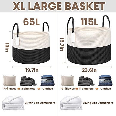 Cotton Rope Blanket Basket Laundry Hamper Storage Bin Gift Basket