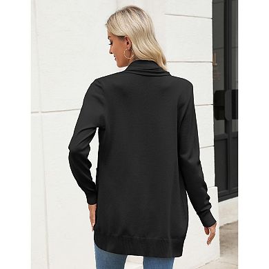 Zeagoo Women's Summer Open Front Long Sleeve Cardigan Soft Shrugs Pocket Sweater Tops