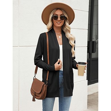 Zeagoo Women's Summer Open Front Long Sleeve Cardigan Soft Shrugs Pocket Sweater Tops