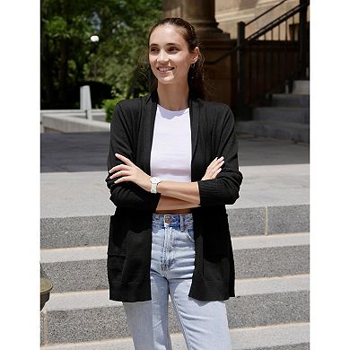 Zeagoo Women's Summer Open Front Long Sleeve Cardigan Soft Shrugs Pocket Sweater Tops