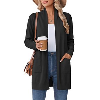 Zeagoo Women's Summer Open Front Long Sleeve Cardigan Soft Shrugs Pocket Sweater Tops