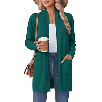 Zeagoo Women's Summer Open Front Long Sleeve Cardigan Soft Shrugs Pocket Sweater Tops