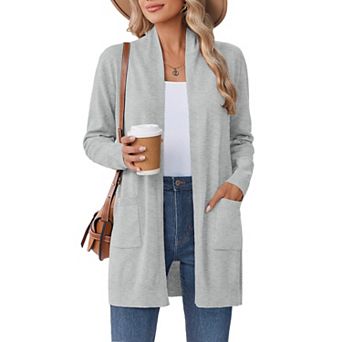 Zeagoo Women's Summer Open Front Long Sleeve Cardigan Soft Shrugs Pocket Sweater Tops