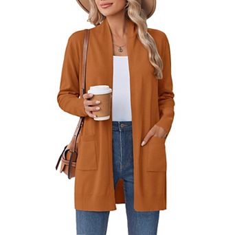 Zeagoo Women's Summer Open Front Long Sleeve Cardigan Soft Shrugs Pocket Sweater Tops