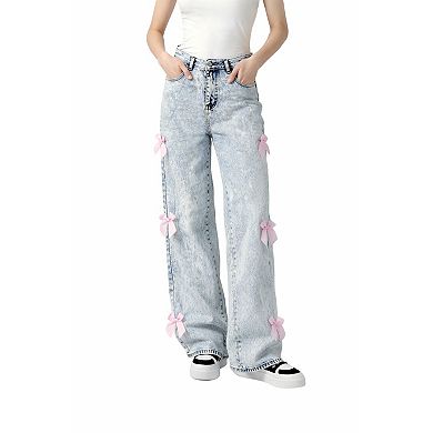 Women Casual Bow Detail Denim Pants