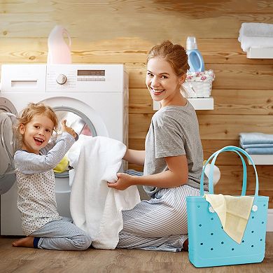 Rubber Beach Tote Bag Zipper Pocket Phone Cup Holder