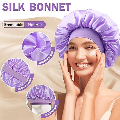 Double Layer Satin Silk Sleep Cap Soft-Lined Designed for Curly Hair
