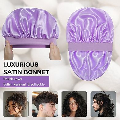 Double Layer Satin Silk Sleep Cap Soft-Lined Designed for Curly Hair