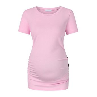 Maternity Shirt Short Sleeve Pregnancy Tshirt Side Ruched Tee Top