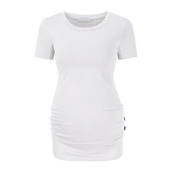 Maternity Shirt Short Sleeve Pregnancy Tshirt Side Ruched Tee Top
