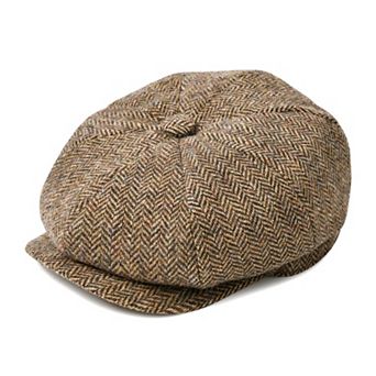 Men's 8 Panel Newsboy Flat Cap Herringbone Tweed Size 7 3/8