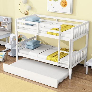 Pnronnc Twin Over Twin Bunk Bed with Trundle, Convertible into Twin Size Beds