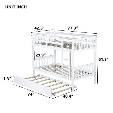 Pnronnc Twin Over Twin Bunk Bed with Trundle, Convertible into Twin Size Beds