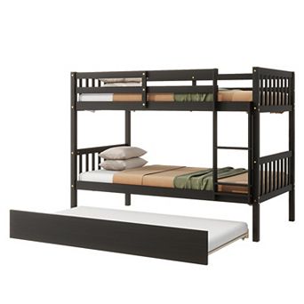 Pnronnc Twin Over Twin Bunk Bed with Trundle, Convertible into Twin Size Beds