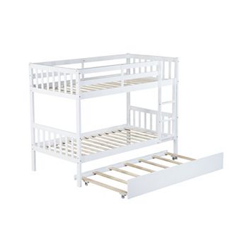 Pnronnc Twin Over Twin Bunk Bed with Trundle, Convertible into Twin Size Beds