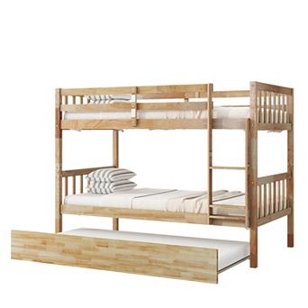 Pnronnc Twin Over Twin Bunk Bed with Trundle, Convertible into Twin Size Beds