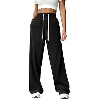 Womens High Waisted Baggy Sweatpants Casual Wide Leg Drawstring Pants with Pockets