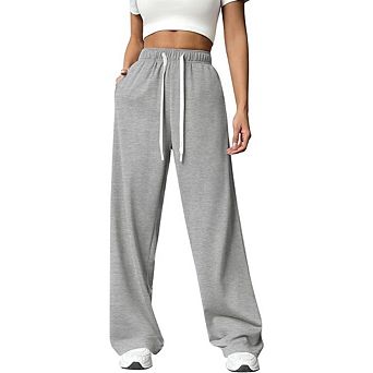 Womens High Waisted Baggy Sweatpants Casual Wide Leg Drawstring Pants with Pockets