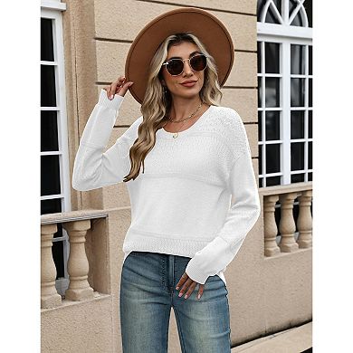 Zeagoo Women's Long Sleeve Crew Neck Knit Pullover Sweater Lightweight Crochet Fall Tops