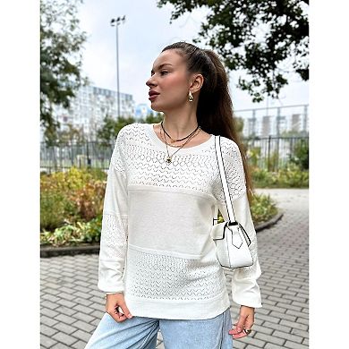 Zeagoo Women's Long Sleeve Crew Neck Knit Pullover Sweater Lightweight Crochet Fall Tops