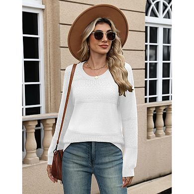 Zeagoo Women's Long Sleeve Crew Neck Knit Pullover Sweater Lightweight Crochet Fall Tops