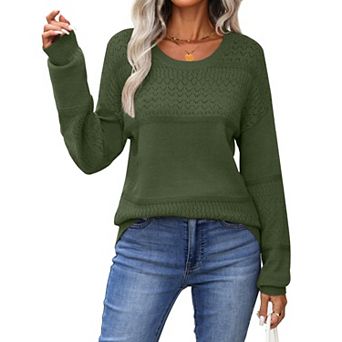 Zeagoo Women's Long Sleeve Crew Neck Knit Pullover Sweater Lightweight Crochet Fall Tops