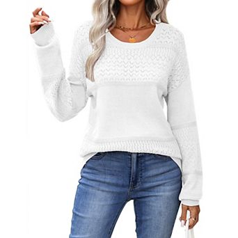 Zeagoo Women's Long Sleeve Crew Neck Knit Pullover Sweater Lightweight Crochet Fall Tops