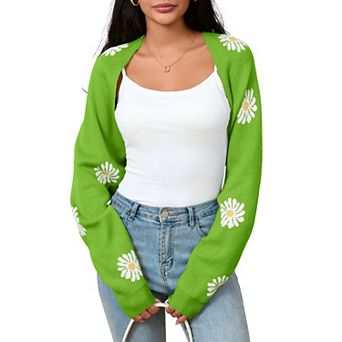 Women Knit Floral Cardigan Long Sleeve Sweater Shrug