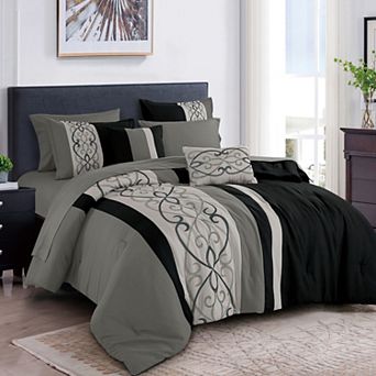 Grey and Black Comforter Set with Sheets