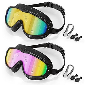2 Pack Swim Goggles Adult Wide View Anti-fog UV Protection