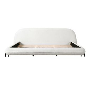 Pnronnc Boucle Fabric Upholstered Low Profile Platform Bed Frame