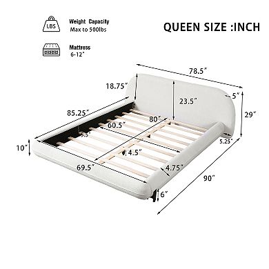 Pnronnc Boucle Fabric Upholstered Low Profile Platform Bed Frame