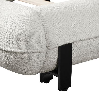 Pnronnc Boucle Fabric Upholstered Low Profile Platform Bed Frame