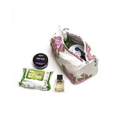 Cotton Hand Block Floral Toiletry Bag