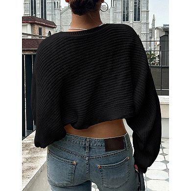 Women Knit Cropped Cardigan Sweater Open Front Loose Shrug