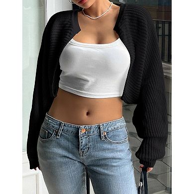 Women Knit Cropped Cardigan Sweater Open Front Loose Shrug