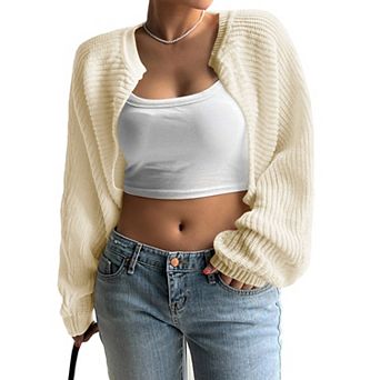 Women Knit Cropped Cardigan Sweater Open Front Loose Shrug