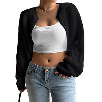 Women Knit Cropped Cardigan Sweater Open Front Loose Shrug