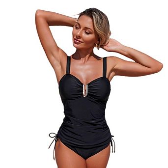 Women Ruched Bathing Suit Cutout U Wire Swimsuits Set
