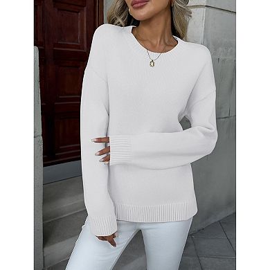 Zeagoo Women's Fall Crewneck Ribbed Knit Pullover Sweater, Loose Fit Basic Long Sleeve Tops