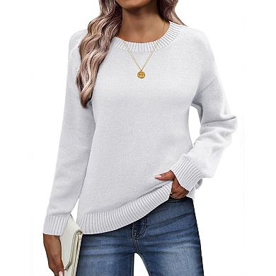 Zeagoo Women's Fall Crewneck Ribbed Knit Pullover Sweater, Loose Fit Basic Long Sleeve Tops